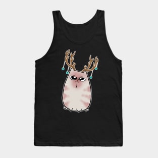 Angry Christmas Cat Reindeer Antlers Tank Top